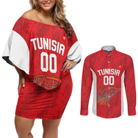 Tunisia Basketball Custom Couples Matching Off Shoulder Short Dress and Long Sleeve Button Shirt Go Champions Eagles of Carthage - Wonder Print Shop