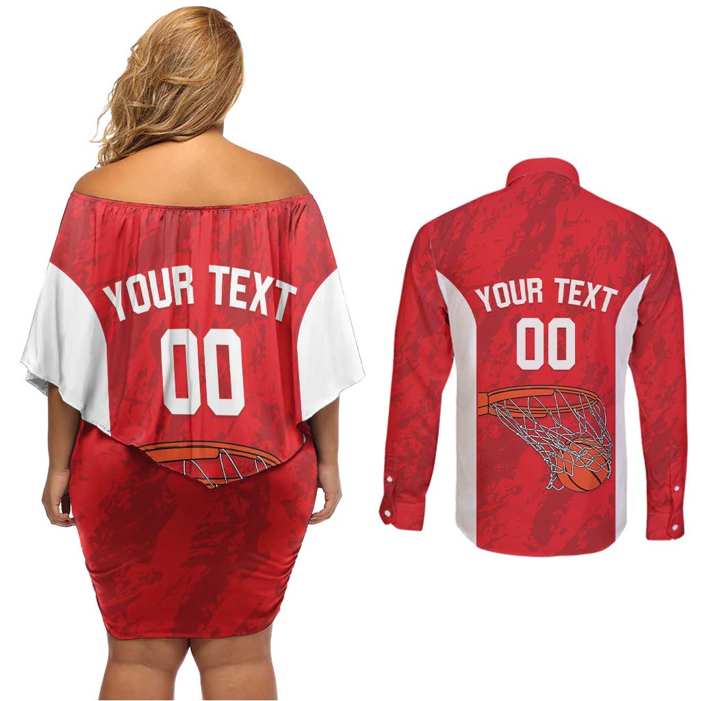 Tunisia Basketball Custom Couples Matching Off Shoulder Short Dress and Long Sleeve Button Shirt Go Champions Eagles of Carthage - Wonder Print Shop