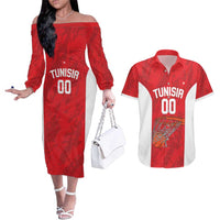 Tunisia Basketball Custom Couples Matching Off The Shoulder Long Sleeve Dress and Hawaiian Shirt Go Champions Eagles of Carthage - Wonder Print Shop