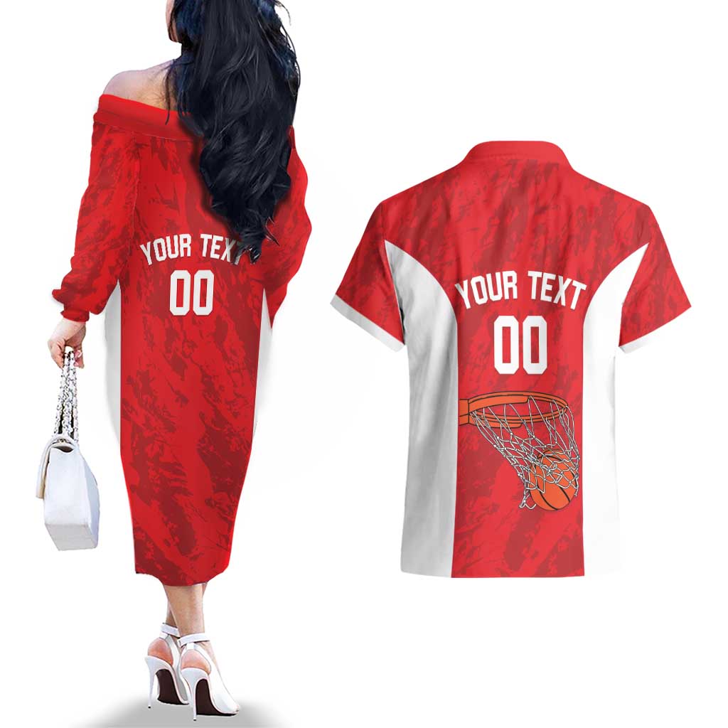 Tunisia Basketball Custom Couples Matching Off The Shoulder Long Sleeve Dress and Hawaiian Shirt Go Champions Eagles of Carthage - Wonder Print Shop