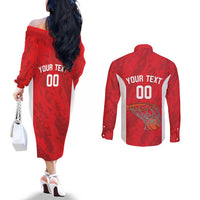 Tunisia Basketball Custom Couples Matching Off The Shoulder Long Sleeve Dress and Long Sleeve Button Shirt Go Champions Eagles of Carthage - Wonder Print Shop