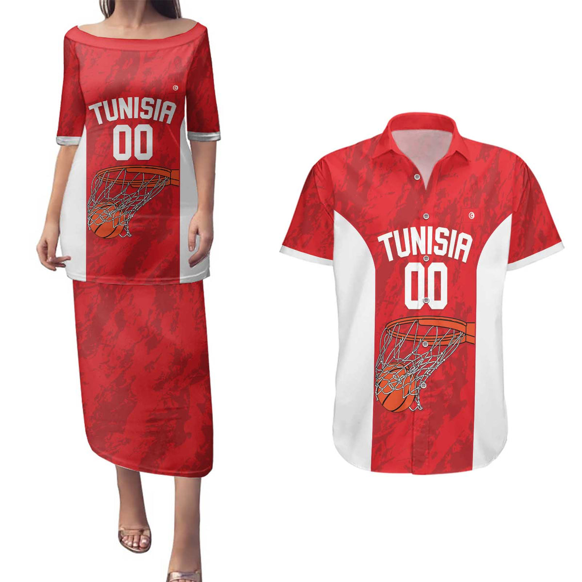 Tunisia Basketball Custom Couples Matching Puletasi and Hawaiian Shirt Go Champions Eagles of Carthage - Wonder Print Shop