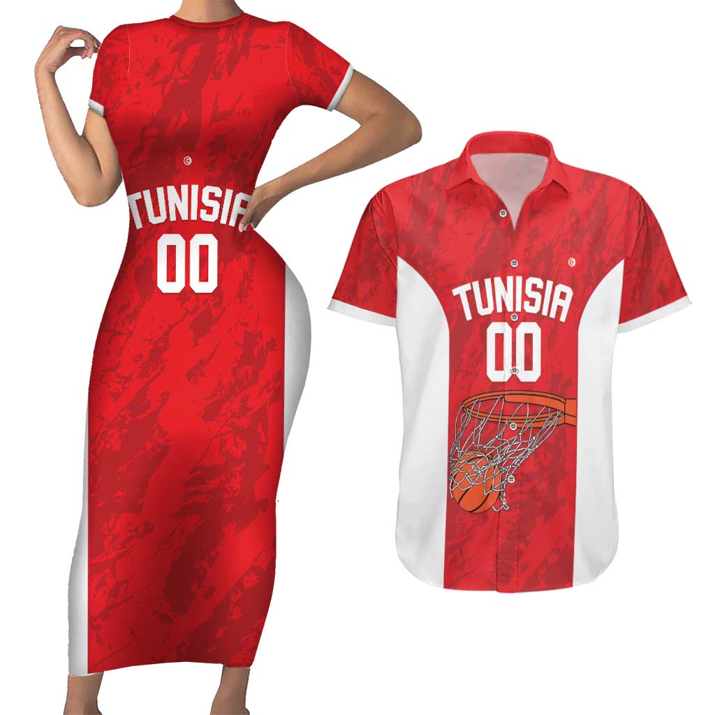 Tunisia Basketball Custom Couples Matching Short Sleeve Bodycon Dress and Hawaiian Shirt Go Champions Eagles of Carthage - Wonder Print Shop