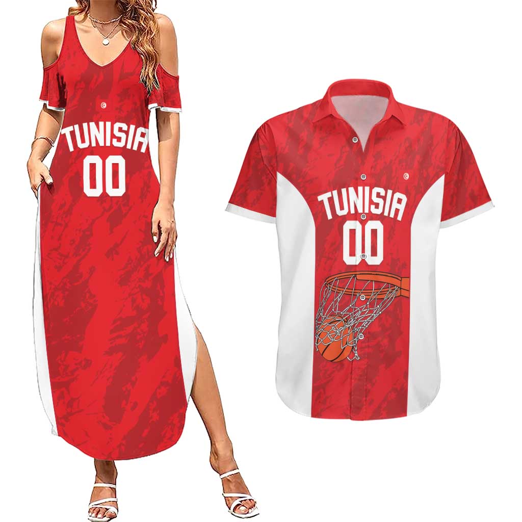 Tunisia Basketball Custom Couples Matching Summer Maxi Dress and Hawaiian Shirt Go Champions Eagles of Carthage - Wonder Print Shop