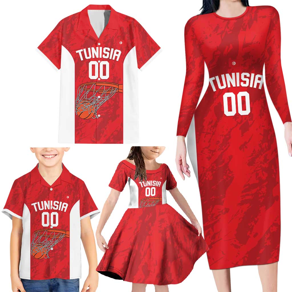 Tunisia Basketball Custom Family Matching Long Sleeve Bodycon Dress and Hawaiian Shirt Go Champions Eagles of Carthage - Wonder Print Shop