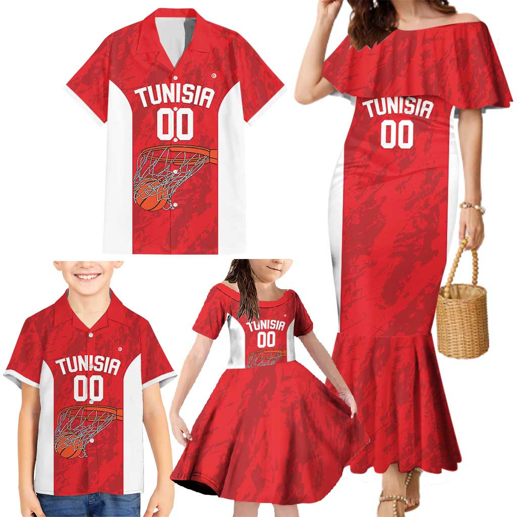 Tunisia Basketball Custom Family Matching Mermaid Dress and Hawaiian Shirt Go Champions Eagles of Carthage - Wonder Print Shop