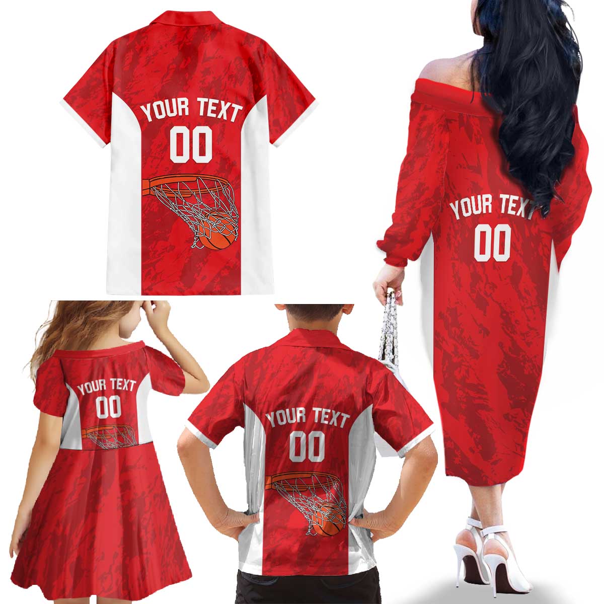 Tunisia Basketball Custom Family Matching Off The Shoulder Long Sleeve Dress and Hawaiian Shirt Go Champions Eagles of Carthage - Wonder Print Shop