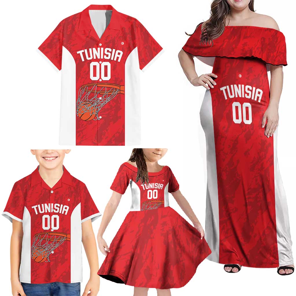 Tunisia Basketball Custom Family Matching Off Shoulder Maxi Dress and Hawaiian Shirt Go Champions Eagles of Carthage - Wonder Print Shop