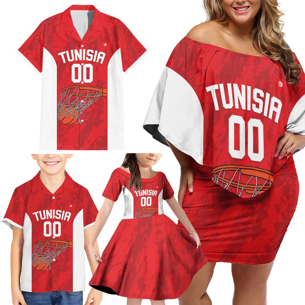 Tunisia Basketball Custom Family Matching Off Shoulder Short Dress and Hawaiian Shirt Go Champions Eagles of Carthage - Wonder Print Shop