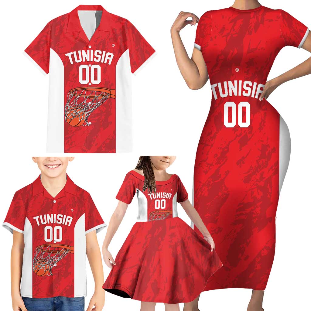 Tunisia Basketball Custom Family Matching Short Sleeve Bodycon Dress and Hawaiian Shirt Go Champions Eagles of Carthage - Wonder Print Shop