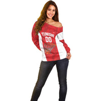 Tunisia Basketball Custom Off Shoulder Sweater Go Champions Eagles of Carthage - Wonder Print Shop