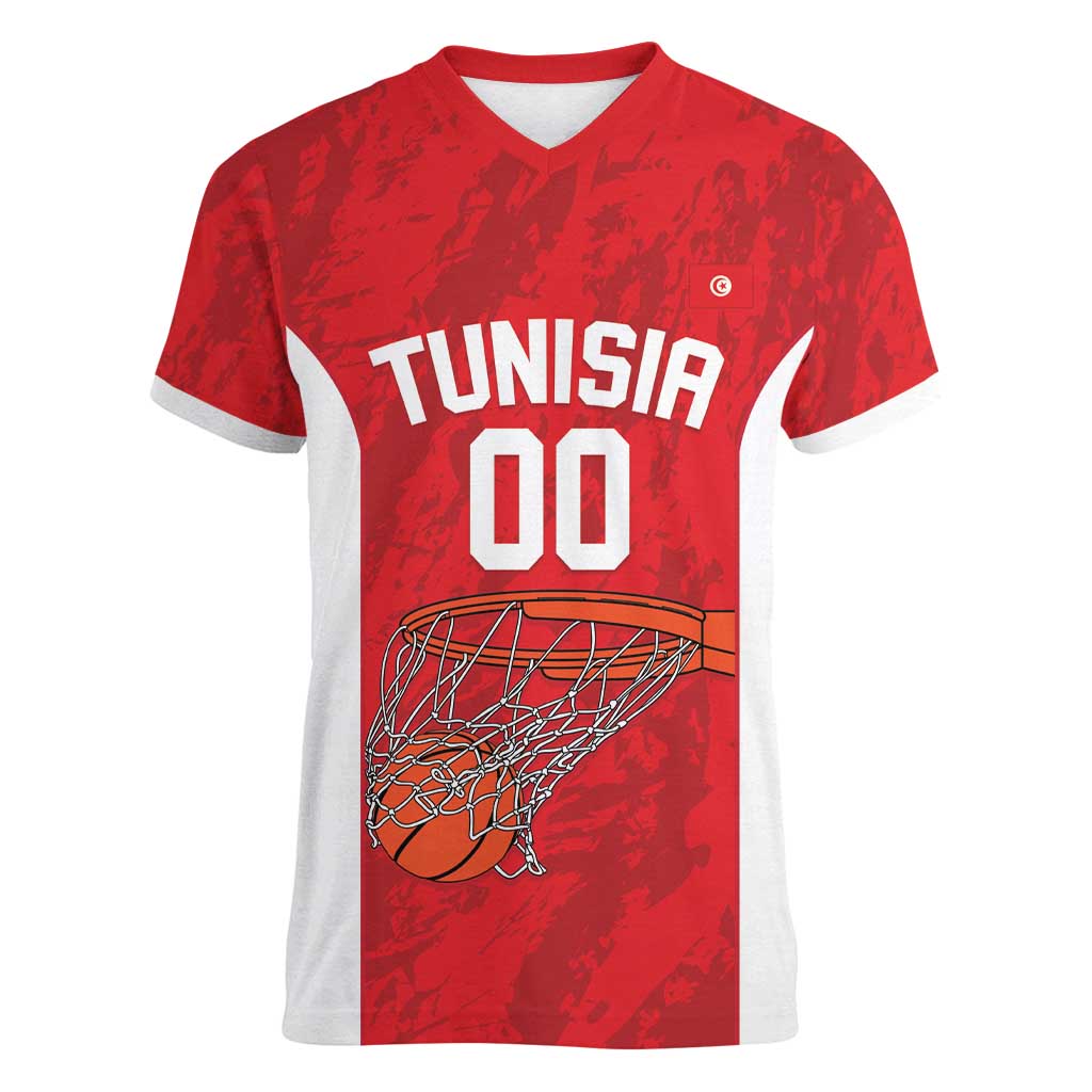 Tunisia Basketball Custom Women V-Neck T-Shirt Go Champions Eagles of Carthage - Wonder Print Shop