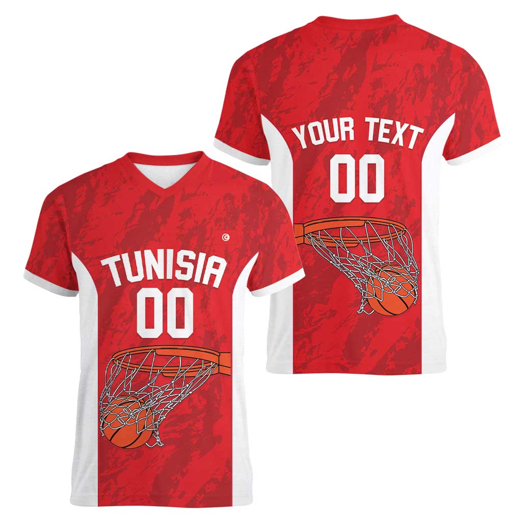 Tunisia Basketball Custom Women V-Neck T-Shirt Go Champions Eagles of Carthage - Wonder Print Shop