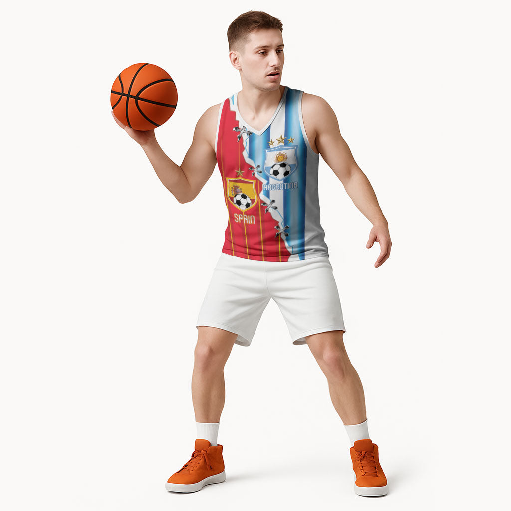 Custom Argentina Spain Football 2026 Basketball Jersey La Albiceleste La Roja Together