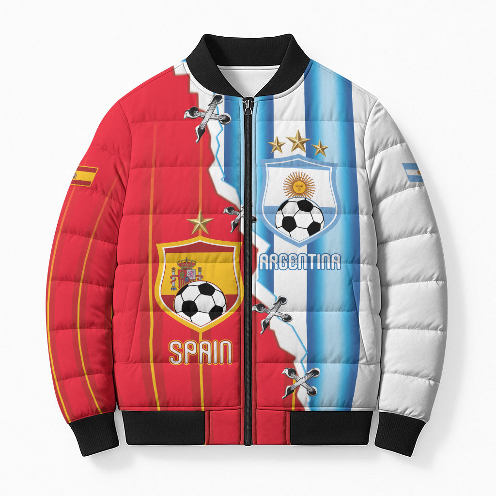 Custom Argentina Spain Football 2026 Bomber Puffer Jacket La Albiceleste La Roja Together