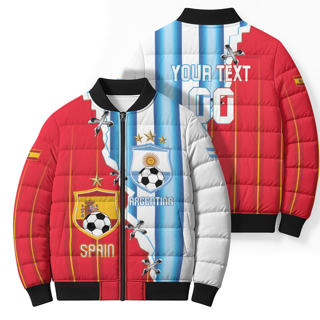 Custom Argentina Spain Football 2026 Bomber Puffer Jacket La Albiceleste La Roja Together
