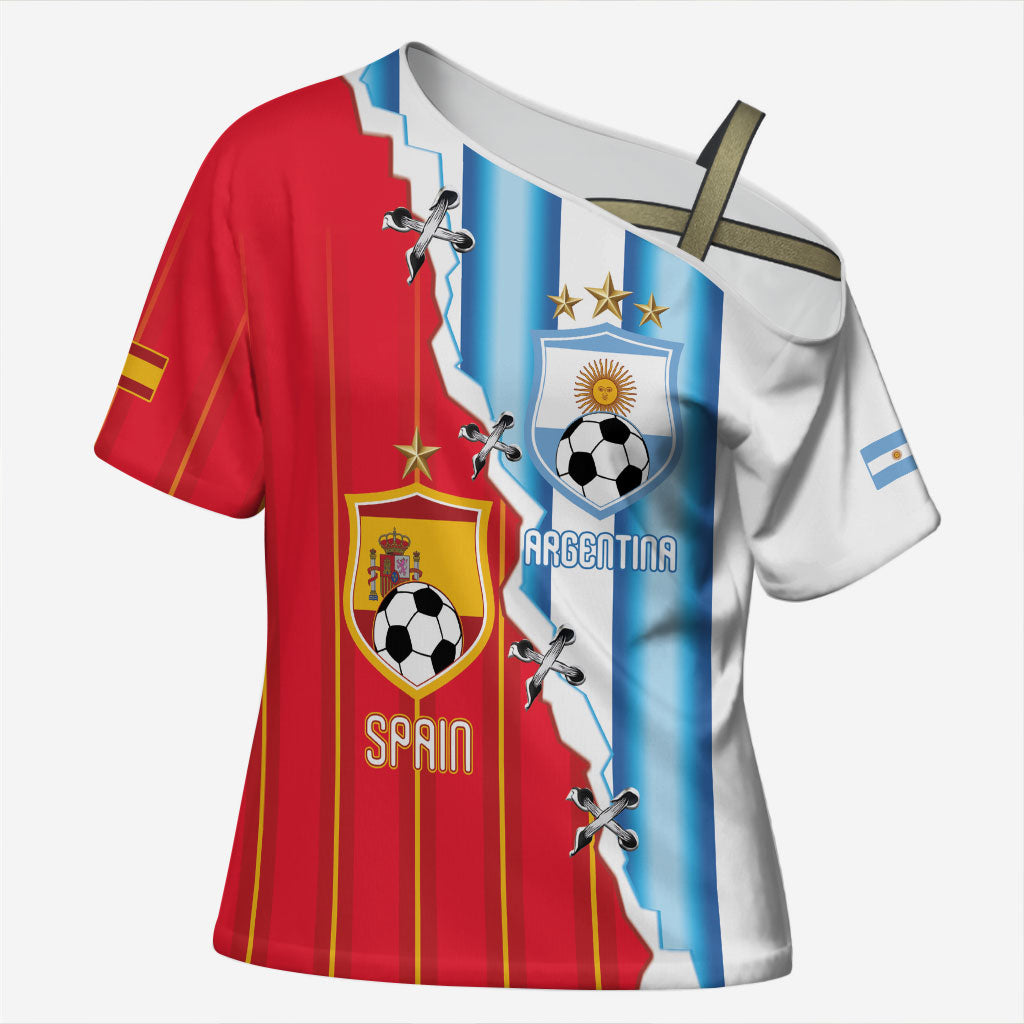 Custom Argentina Spain Football 2026 Cross Shoulder Shirt La Albiceleste La Roja Together
