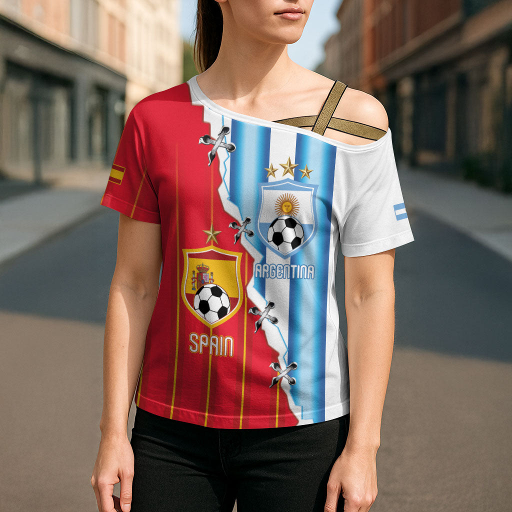 Custom Argentina Spain Football 2026 Cross Shoulder Shirt La Albiceleste La Roja Together
