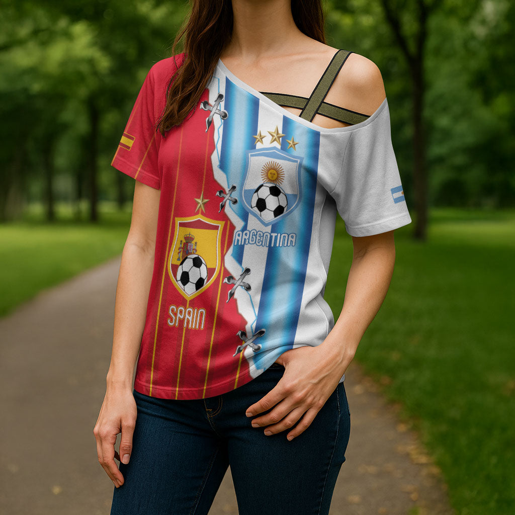 Custom Argentina Spain Football 2026 Cross Shoulder Shirt La Albiceleste La Roja Together