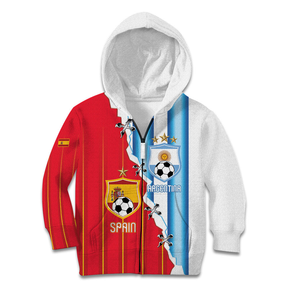 Custom Argentina Spain Football 2026 Kid Hoodie La Albiceleste La Roja Together