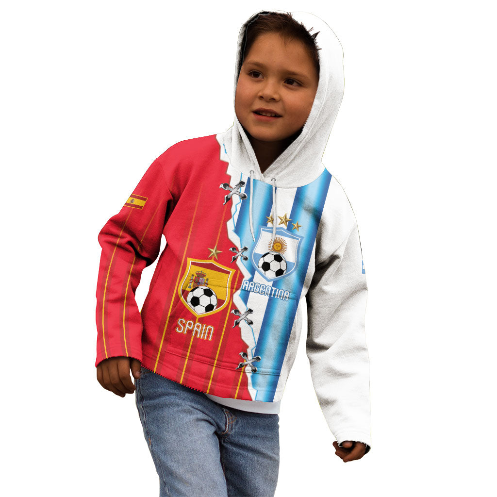 Custom Argentina Spain Football 2026 Kid Hoodie La Albiceleste La Roja Together