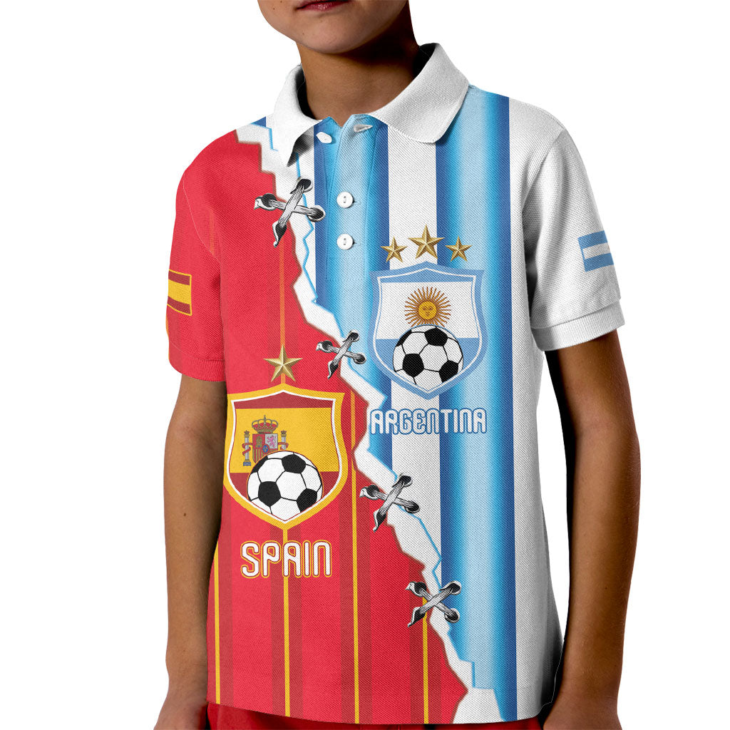 Custom Argentina Spain Football 2026 Kid Polo Shirt La Albiceleste La Roja Together