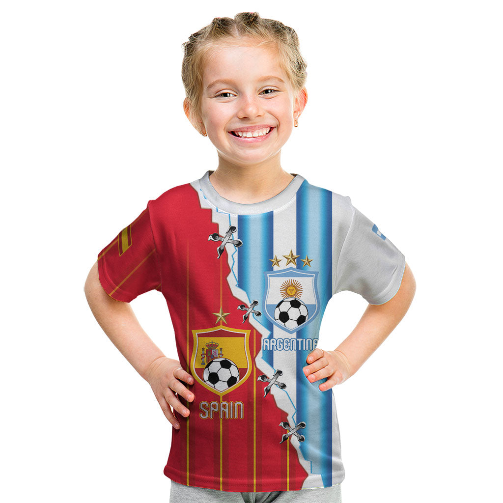 Custom Argentina Spain Football 2026 Kid T Shirt La Albiceleste La Roja Together