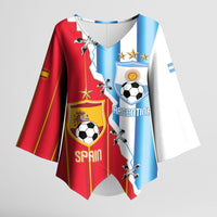 Custom Argentina Spain Football 2026 Kimono Sleeve Blouse La Albiceleste La Roja Together