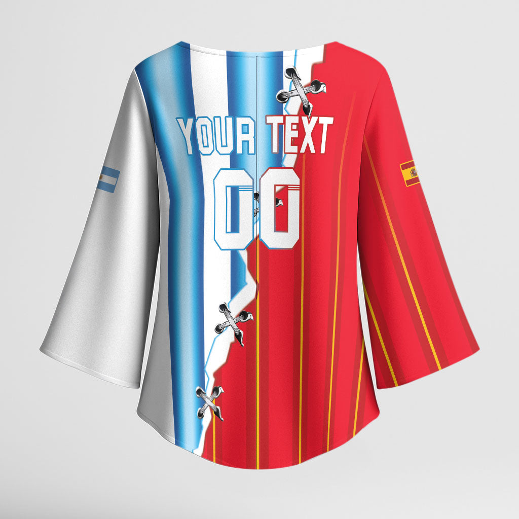 Custom Argentina Spain Football 2026 Kimono Sleeve Blouse La Albiceleste La Roja Together