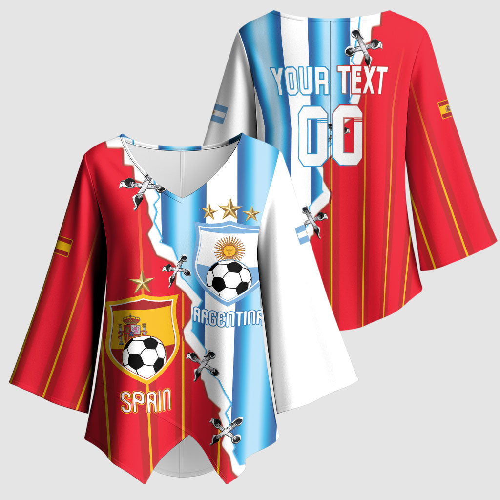 Custom Argentina Spain Football 2026 Kimono Sleeve Blouse La Albiceleste La Roja Together