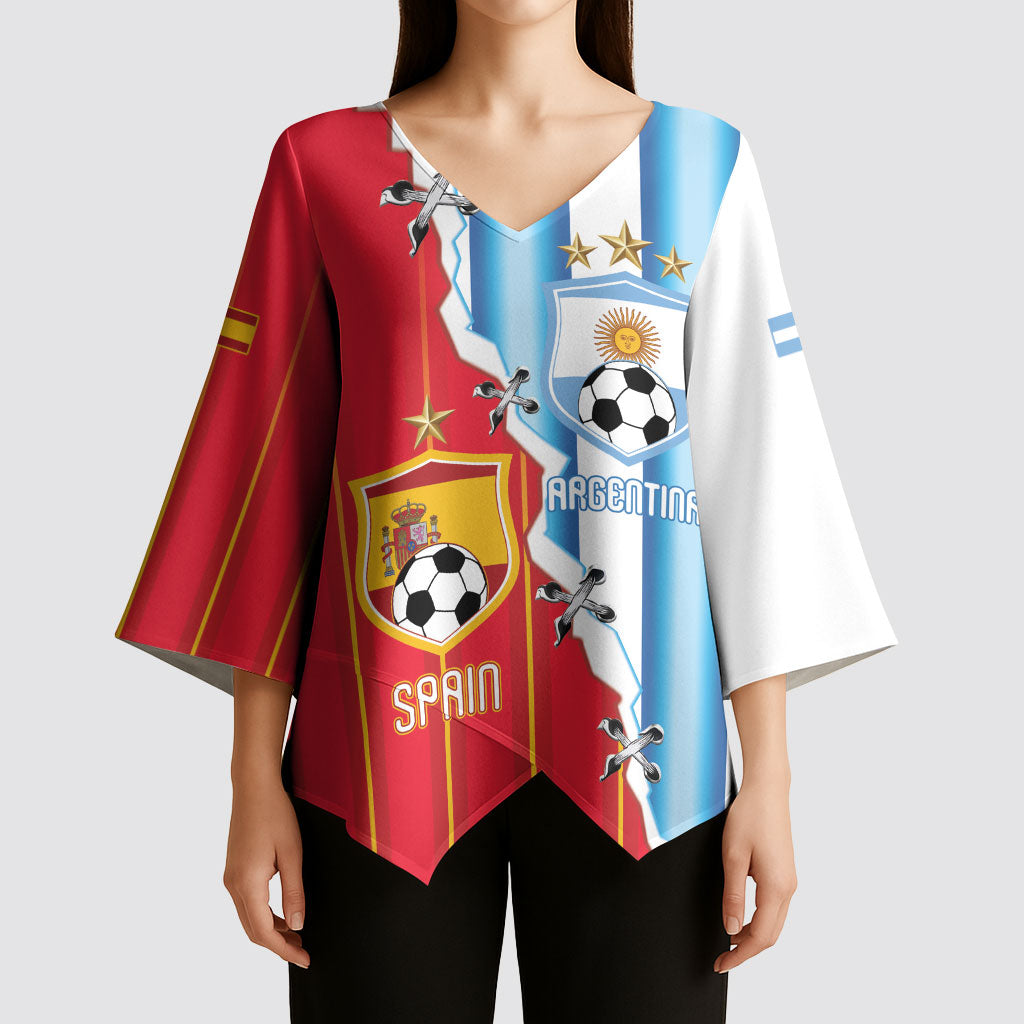 Custom Argentina Spain Football 2026 Kimono Sleeve Blouse La Albiceleste La Roja Together