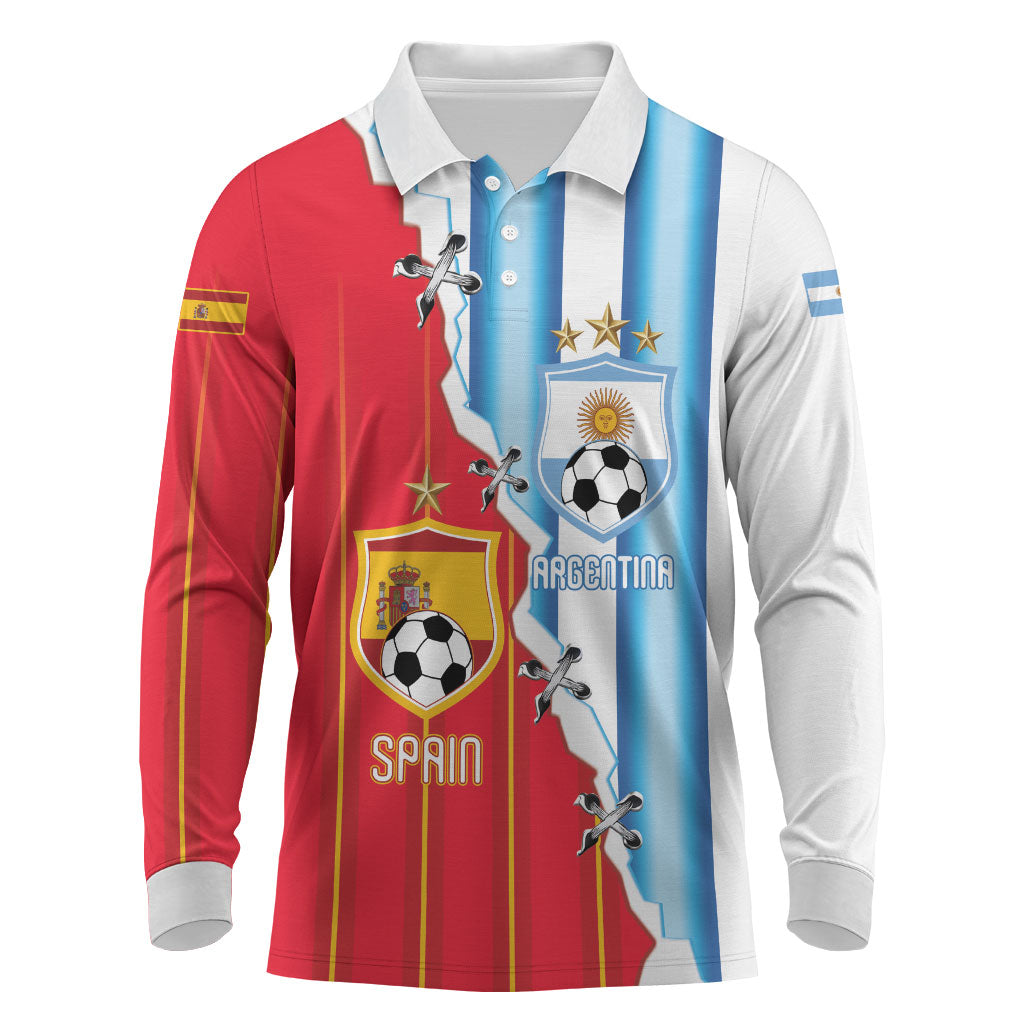 Custom Argentina Spain Football 2026 Long Sleeve Polo Shirt La Albiceleste La Roja Together