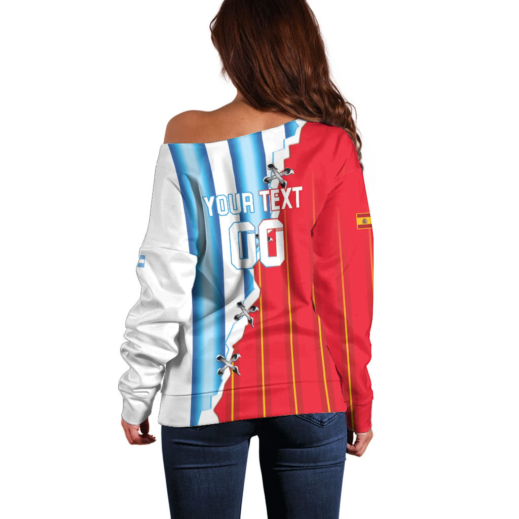 Custom Argentina Spain Football 2026 Off Shoulder Sweater La Albiceleste La Roja Together