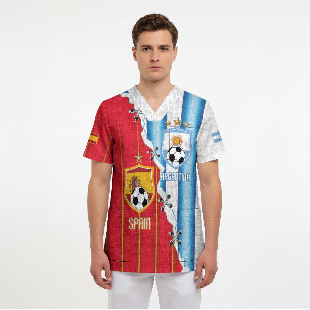 Custom Argentina Spain Football 2026 Scrub Top La Albiceleste La Roja Together
