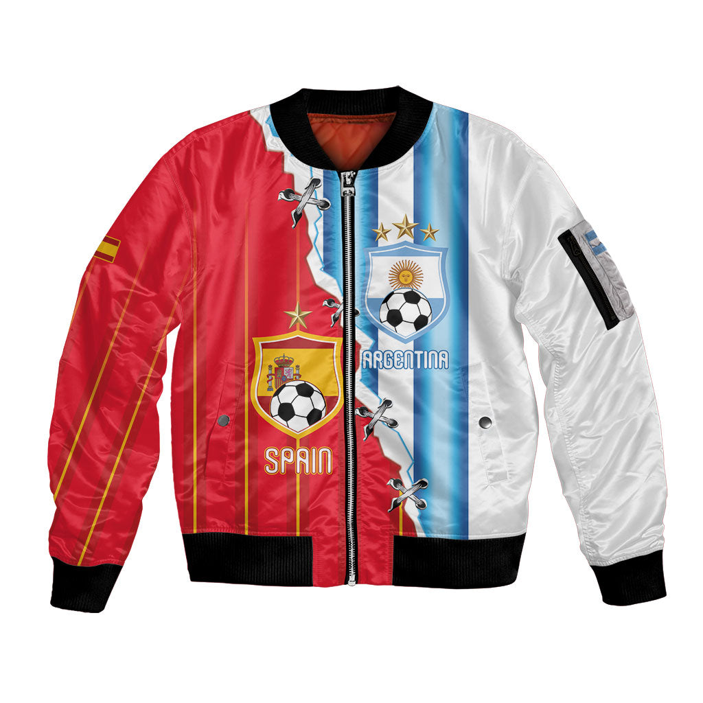 Custom Argentina Spain Football 2026 Sleeve Zip Bomber Jacket La Albiceleste La Roja Together