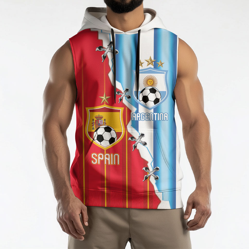 Custom Argentina Spain Football 2026 Sleeveless Hoodie La Albiceleste La Roja Together