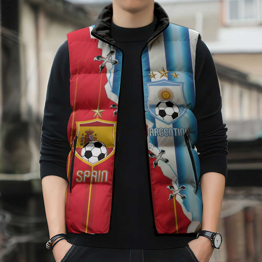 Custom Argentina Spain Football 2026 Sleeveless Puffer Jacket La Albiceleste La Roja Together