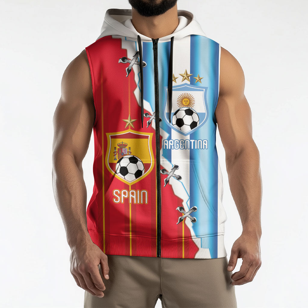 Custom Argentina Spain Football 2026 Sleeveless Zip Hoodie La Albiceleste La Roja Together