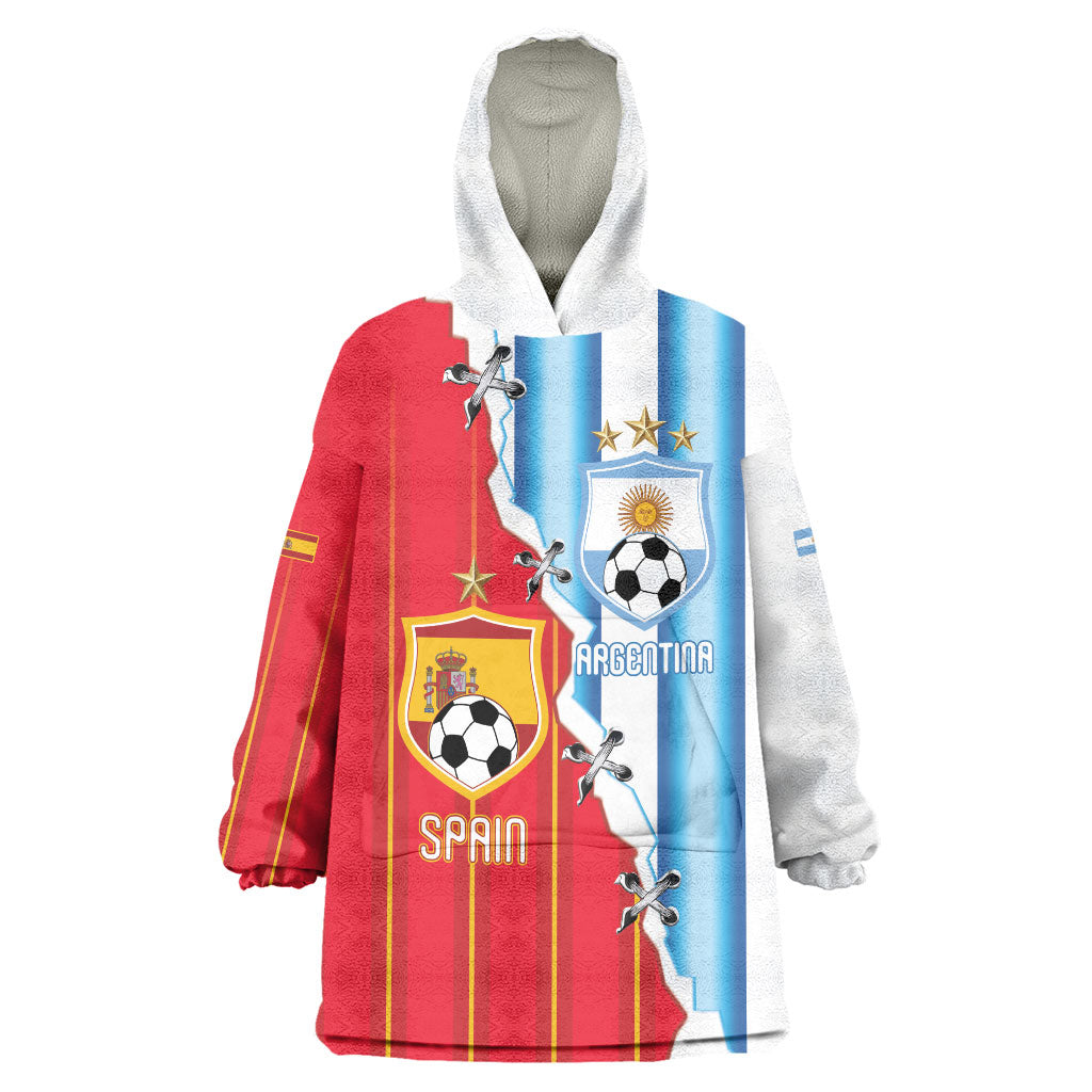 Custom Argentina Spain Football 2026 Wearable Blanket Hoodie La Albiceleste La Roja Together