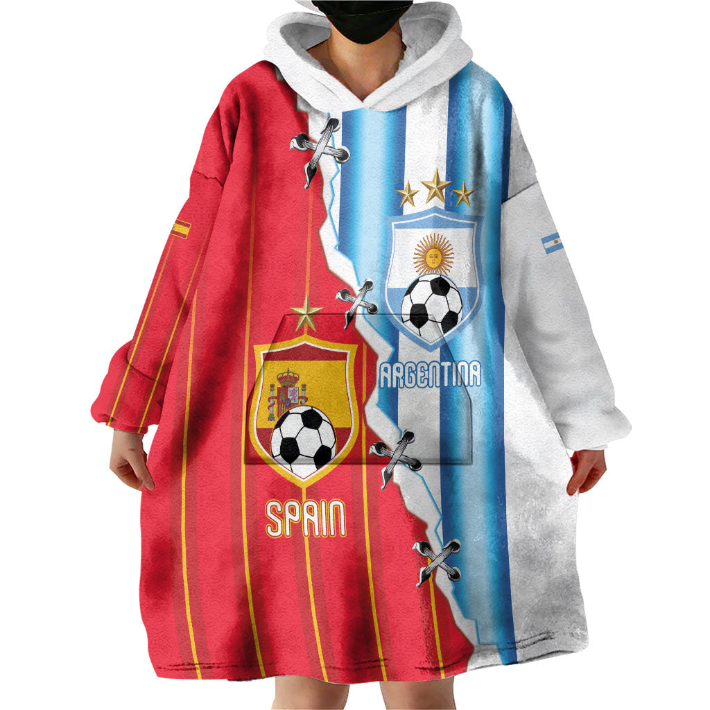 Custom Argentina Spain Football 2026 Wearable Blanket Hoodie La Albiceleste La Roja Together