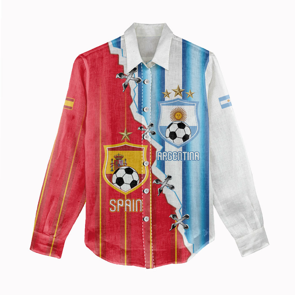 Custom Argentina Spain Football 2026 Women Casual Shirt La Albiceleste La Roja Together