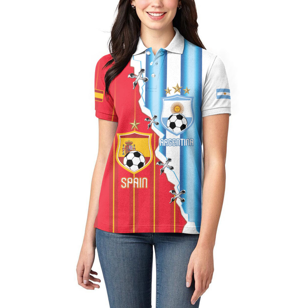 Custom Argentina Spain Football 2026 Women Polo Shirt La Albiceleste La Roja Together
