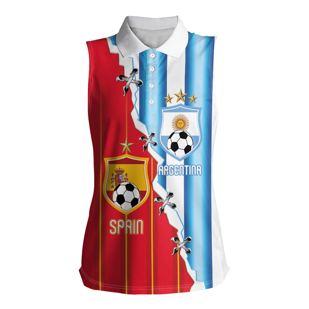 Custom Argentina Spain Football 2026 Women Sleeveless Polo Shirt La Albiceleste La Roja Together