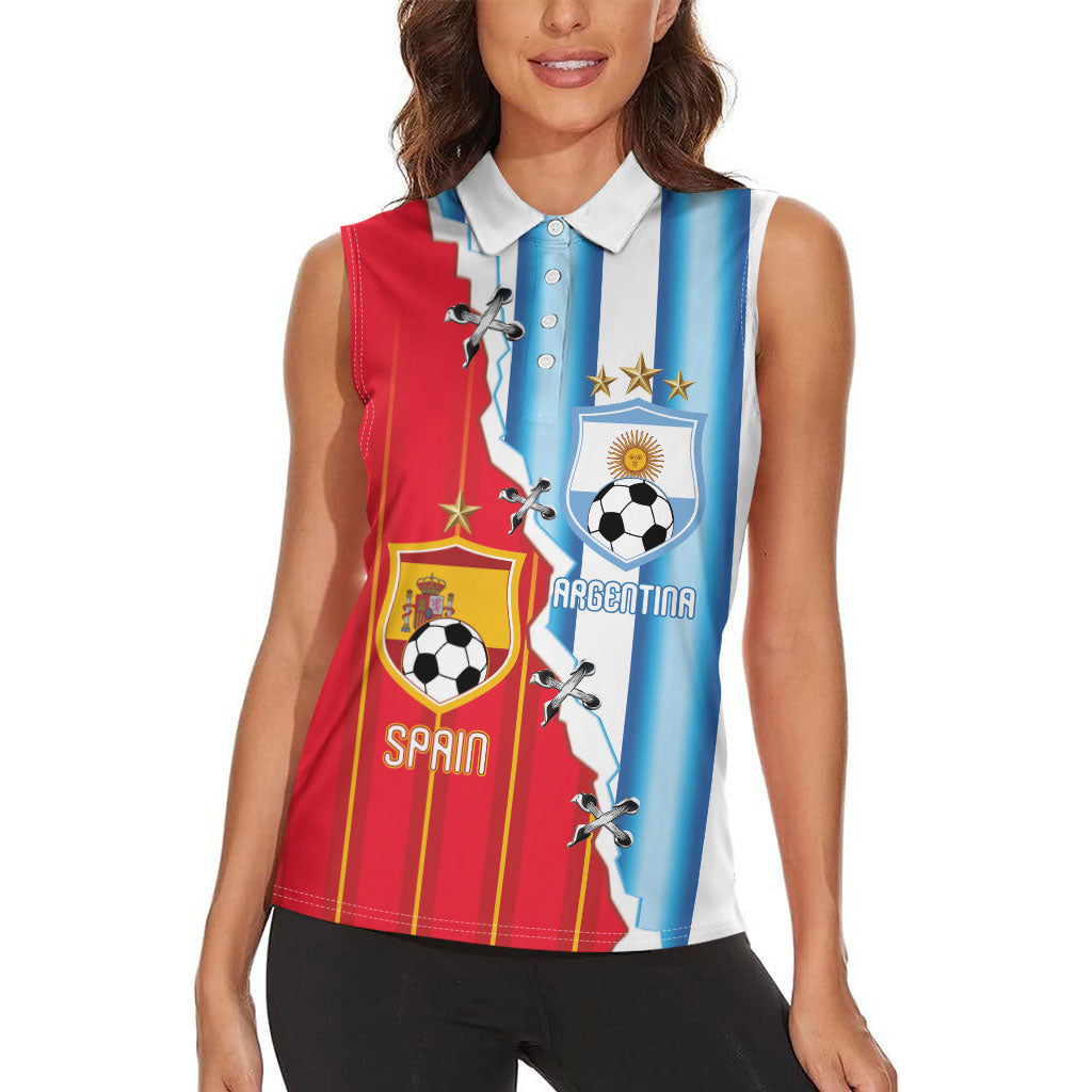 Custom Argentina Spain Football 2026 Women Sleeveless Polo Shirt La Albiceleste La Roja Together