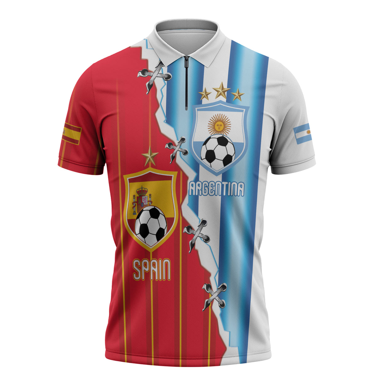 Custom Argentina Spain Football 2026 Zipper Polo Shirt La Albiceleste La Roja Together