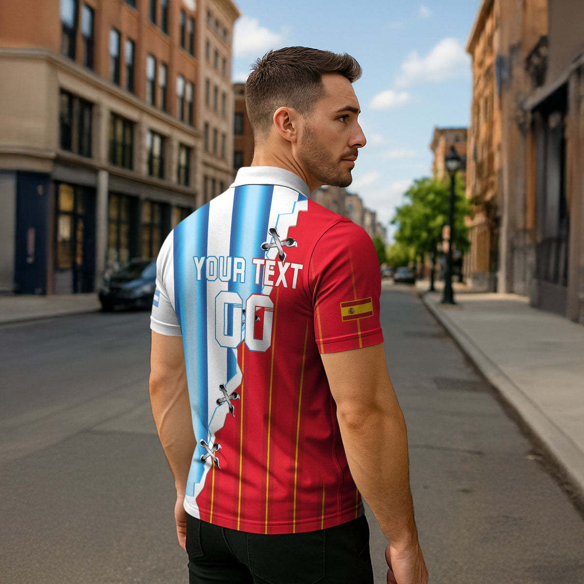 Custom Argentina Spain Football 2026 Zipper Polo Shirt La Albiceleste La Roja Together