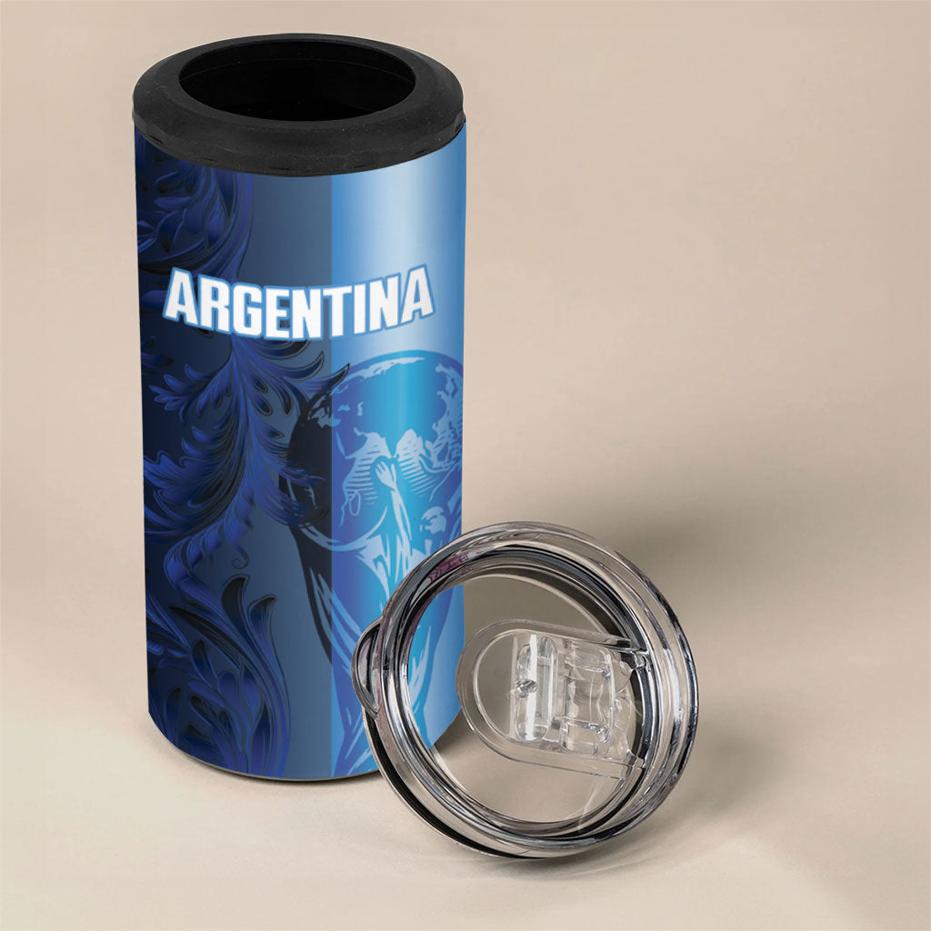 Custom Argentina World Football 2026 4 in 1 Can Cooler Tumbler La Albiceleste 4th Champion Proud