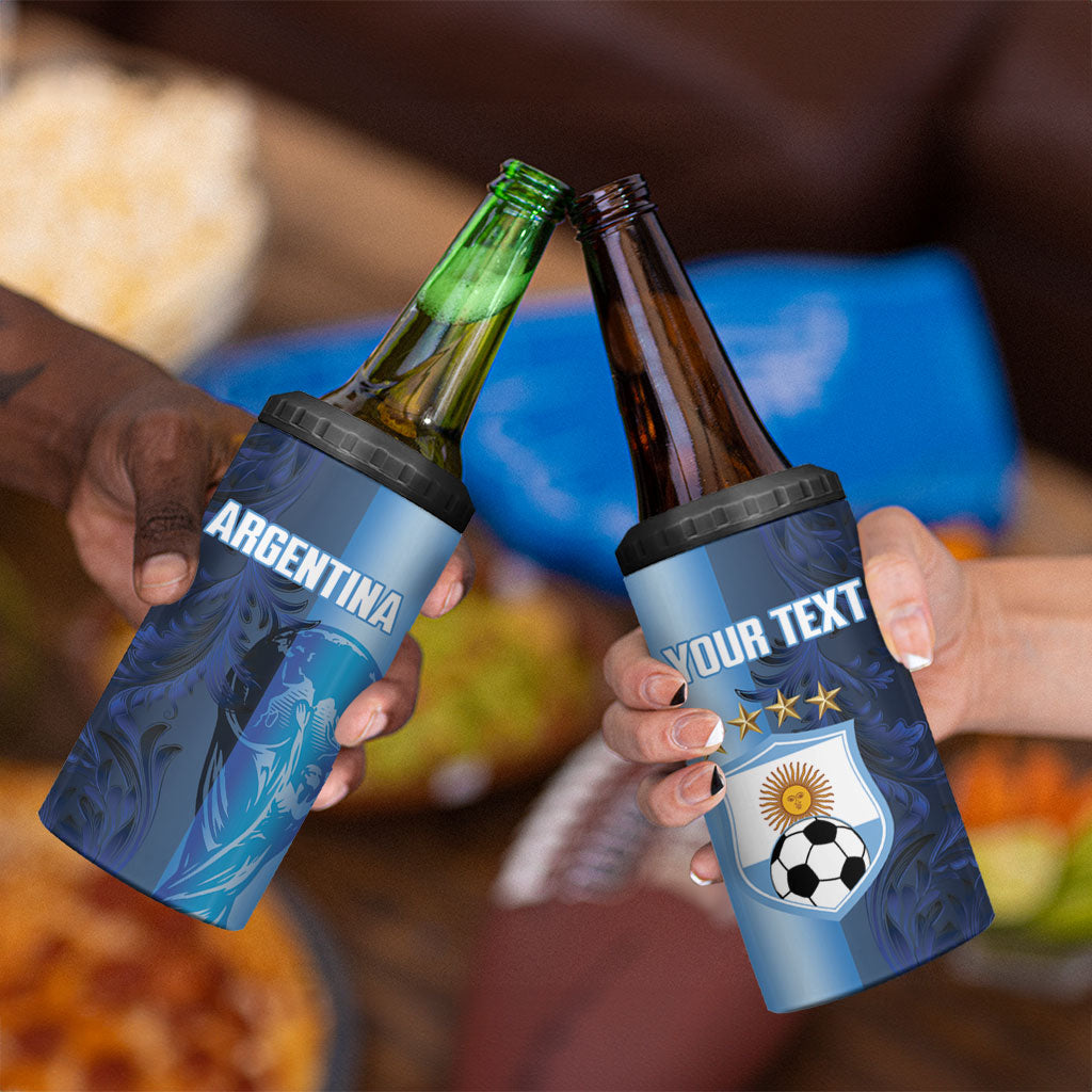 Custom Argentina World Football 2026 4 in 1 Can Cooler Tumbler La Albiceleste 4th Champion Proud