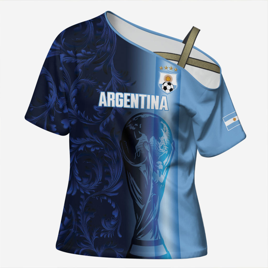 Custom Argentina World Football 2026 Cross Shoulder Shirt La Albiceleste 4th Champion Proud
