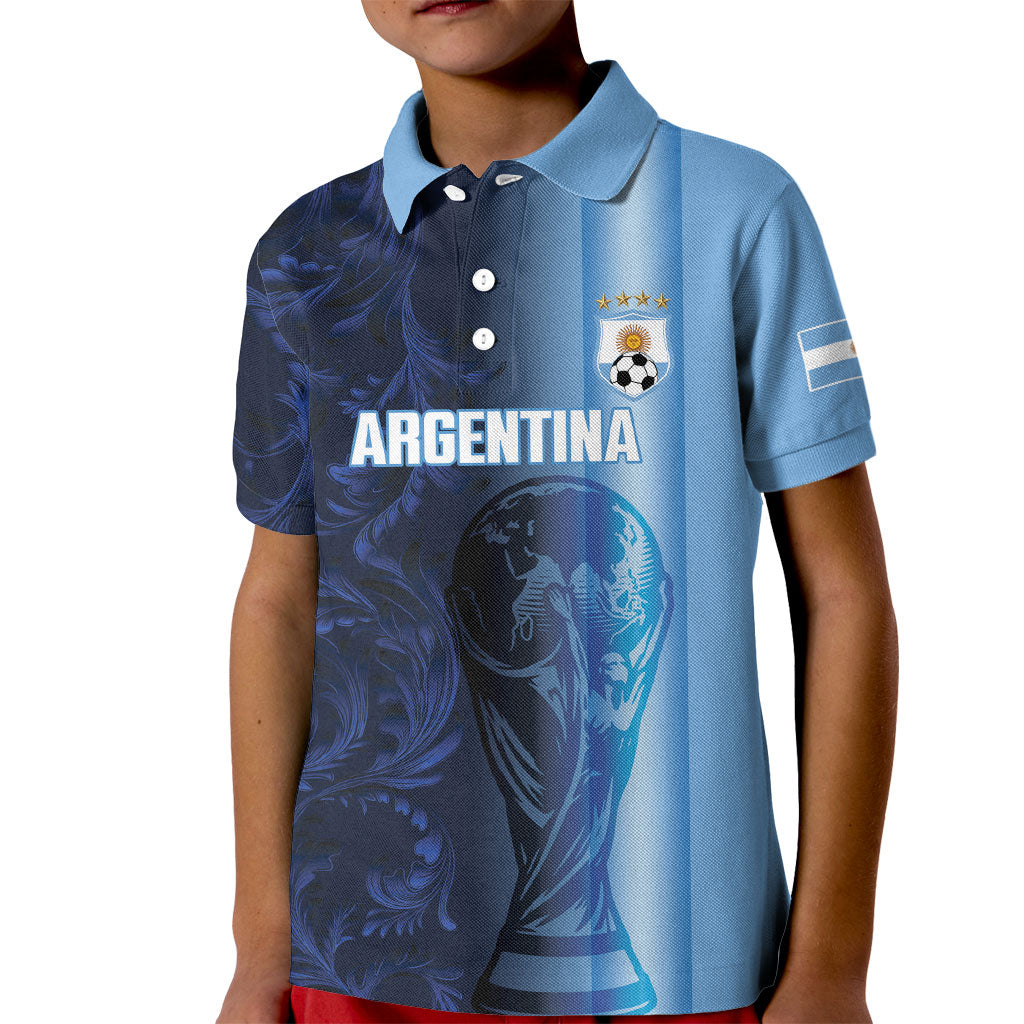 Custom Argentina World Football 2026 Kid Polo Shirt La Albiceleste 4th Champion Proud